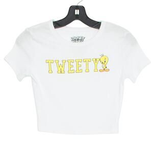 Looney Tunes Crop Top Tweety Y2K Retro 90s Kawaii Kidcore Casual White Yellow XS
